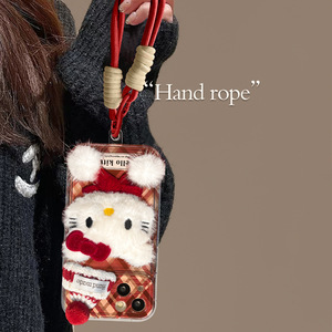 Coque de téléphone en silicone avec miroir rabattable et sangle, motif chat en peluche, style rouge pour <span class=keywords><strong>Huawei</strong></span> - Product Image 4