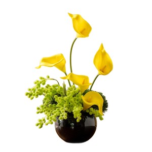 Arrangement floral simulé, vase rond noir, orchidée Phalaenopsis en soie, ornement de bureau, style moderne, décoration de salon - Product Image 5