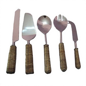 Ensemble de couverts en acier inoxydable de haute qualité avec poignée en rotin hôtel et restaurants vaisselle couteau à fromage coupe-argenterie - Product Image 1