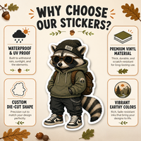 Autocollants en vinyle découpés sur mesure avec logo holographique pour la collection Aventure Raccoon Outdoorsy de l'entreprise, autocollants adhésifs