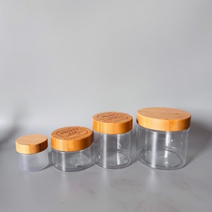 Tarro de plástico PET transparente/ámbar esmerilado con tapa de bambú para crema o exfoliante corporal, con logotipo personalizado, 50g, 150g, 250g, 500g, venta al por mayor, grabado. - Product Image 5