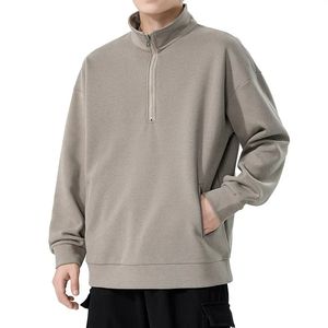 Sweat-shirt et <span class=keywords><strong>pull</strong></span> à capuche pour homme, col zippé, coupe ample, décontracté, uni, blanc, style américain, printemps-automne, avec logo personnalisé, vente en gros - Product Image 4
