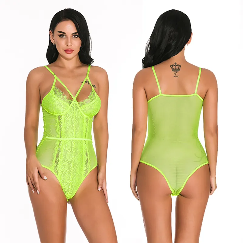 Yeni Teddies Bodysuit iç çamaşırı şeffaf dantel günaha kıyafeti artı boyutu kadınlar seksi Lingeries