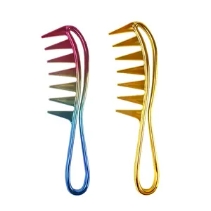 Super Professional Gold Color Hairdressing Salon Plastic anti-static handle wide Tooth Hair Comb Detangling Funny Comb