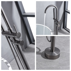 Robinet de baignoire sur pied en cuivre massif, style luxe léger, pour hôtel et usage domestique, avec douchette latérale <span class=keywords><strong>verticale</strong></span> cylindrique - Product Image 4
