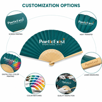 Éventail pliant en bambou personnalisé PoeticExist avec logo, grand éventail promotionnel en tissu pour mariage, festival, fête, événement, cadeaux