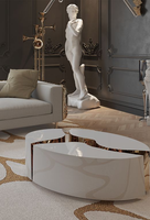 Luxe moderne ovale 3 pièces titane or Table basse ensemble verre matériel miroir maison hôtel salon décoratif Table centrale