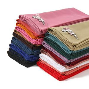 ฤดูใบไม้ผลิล่าสุดชีฟองฮิญาบสีบริสุทธิ์ผู้หญิงผ้าคลุมศีรษะมุสลิมผ้าโพกหัวผ้าพันคอฮิญาบดอกไม้ Rhinestone ลูกปัด - Product Image 3