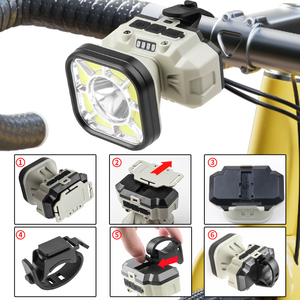 2 in 1 COB <span class=keywords><strong>LED</strong></span> faro faro esterno faro faro esterno lampada da bicicletta ricaricabile USB luce frontale per il campeggio - Product Image 5