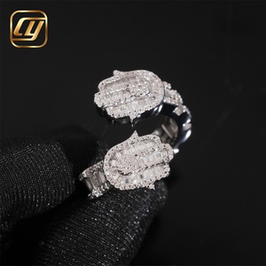Anillo Abierto de Plata de Ley 925 con Diseño de Mano de Hamsa, Estilo Hip Hop, con Diamantes de Laboratorio de Corte Baguette y Pavé Completo, Anillo de Declaración Brillante - Product Image 5