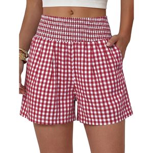 FOXA Women High Waisted <b>Gingham</b> Shorts 100% Cotton Breathable With Pockets Casual Lounge Beach Wear - Product Image 1