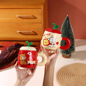 Tazza in Ceramica Creativa ed Ecologica con Motivi Animali, Regalo di Natale o Compleanno per Ragazze, con Coperchio e Manico, Ideale per <span class=keywords><strong>Caffè</strong></span> - Product Image 1