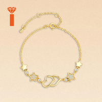 S925 Sterling zilveren armband met in elkaar grijpende hart-ster moissanite, verstelbare verlengketting, pavé ronde stenen, Valentijnsdag sieraden