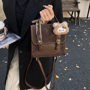 Hot Selling Classic Lady Fashion Trendy Versatile Hand Carry Large Square Bag Vintage College Style PU <b>Backpack</b> for Women Girls - Product Image 1