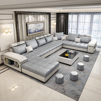 Großes Modernes Wohnzimmer-Sofa-Set Modulares Ecksofa U-förmig Stoff PU-Leder Sofa Komfortabel für Apartment Hotel Einkaufszentrum Robust