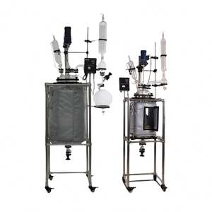 Reactor de vidrio encamisado de doble capa con agitación para destilación rotatoria al vacío y termocracking - Product Image 5