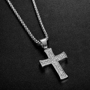 <b>Cross</b> Pendant Necklace Stainless Steel Rhinestone Pave Setting Unisex Gift Jewelry - Product Image 3