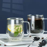 Mug à café en verre soufflé à la main, double paroi, réutilisable, en borosilicate, avec poignée, 350 ml (12 oz), logo personnalisé