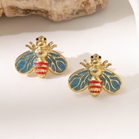 Boucles d'oreilles élégantes et luxueuses en acier inoxydable 304 plaqué or 18 carats, motif abeille émaillée colorée, non décolorantes, vente en gros transfrontalière