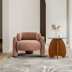 Fauteuil d'appoint en bois et velours de style mid-century, moderne, luxueux, durable, pour la maison, le bureau, l'appartement, le salon, nouveau modèle - Product Image 3