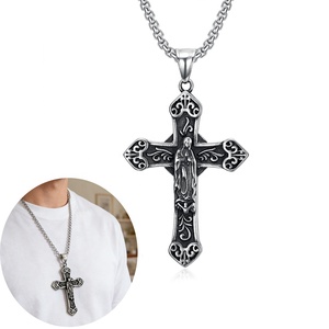 Collar con Cruz y Dije Retro <span class=keywords><strong>de</strong></span> la <span class=keywords><strong>Virgen</strong></span> <span class=keywords><strong>de</strong></span> Guadalupe <span class=keywords><strong>Madre</strong></span> <span class=keywords><strong>de</strong></span> Jesús en Acero Inoxidable con LOGO Grabado - Product Image 1