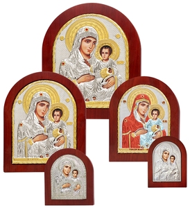 Produttore vendite dirette impeccabile perfetta vergine maria icona d'argento del bambino ornamenti in legno artigianato religioso in metallo appeso a parete - Product Image 4
