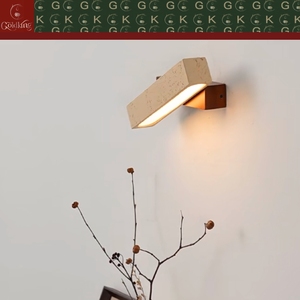 Applique murale rectangulaire inclinée GOLDKING en travertin beige chaud et bois <span class=keywords><strong>de</strong></span> noyer, style moderne pour hôtels et résidences, personnalisable OEM ODM, vente directe - Product Image 4