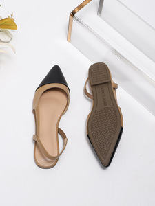 Xuanhui Nouvelle Collection Escarpins Slingback Plats à Bout Pointu Bicolores Noir et <span class=keywords><strong>Camel</strong></span> en PU Souple pour Femme - Product Image 6