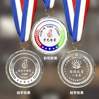 Médaille en verre cristal de forme médaillon, 5cm, 6cm, 7cm, 8cm, ronde, personnalisée, haut de gamme, MVP, médaille sportive en verre cristal