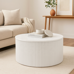 Hiện đại Bắc Âu Trắng rãnh gỗ tròn Bàn cà phê cho phòng khách - Product Image 5