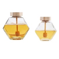 Couvercle en bois hexagonal Confiture Cubilose Pot vide Pot de miel Conteneur de baume à lèvres 100g Boîte de miel en verre