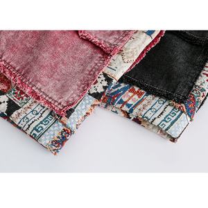 กางเกงขาสั้นลำลองผู้ชาย ผ้าฝ้าย 100% เอวกลาง สไตล์ชาติพันธุ์ ล้างสีแบบวินเทจ แต่งพู่ ผ้าเดนิม ปะติดปะต่อ มีเชือกผูก - Product Image 6