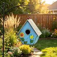 Nouvelle maison à oiseaux suspendue en métal rustique vintage avec motif floral, décoration de jardin extérieur