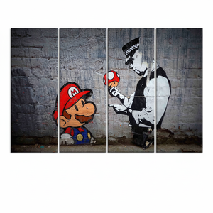 Toile de graffiti Banksy : Impression d'œuvres d'art Super Mario et Policeman, LOT DE 4 TOILES - Product Image 2