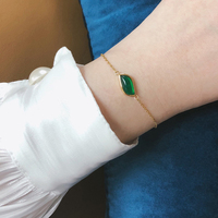 Collier en acier inoxydable plaqué or 18k en forme de feuille, jade, émeraude, pierre d'agate naturelle, pendentif, ensemble de bracelets pour femme
