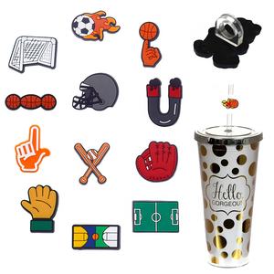 Personnalisé en gros 8mm trafic spatial Sport paille breloques pour Tumbers basket-ball Silicone PVC paille Toppers Taylor - Product Image 1