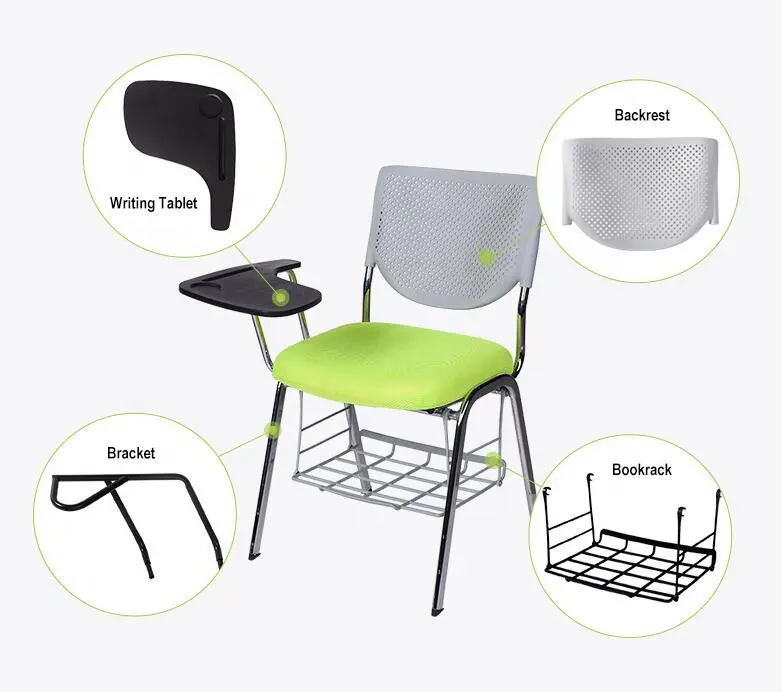 Tissu rembourré en plastique dos tablette fauteuil avec détachable sous le siège bookrack