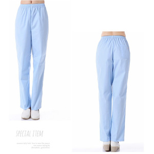 Pantalon d'infirmière d'hôpital, taille élastique, mélange coton-polyester, blanc, bleu clair, rose, longueur courte, bas de tenue de travail - Product Image 3