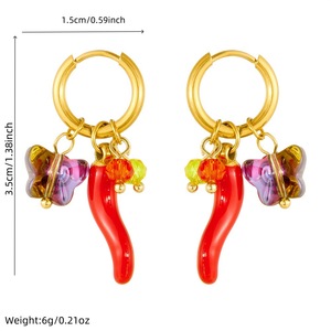 Hoop Earrings Red Chili Pepper Butterfly Charm Gold Plated Stainless Steel Fashion Dangle Earrings - Product Image 4