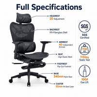 Chaise de bureau ergonomique en maille intégrale certifiée SGS, accoudoirs 4D, repose-pieds rabattable en maille de Taïwan, testée 1136 kg, inclinaison à 3 positions, OEM disponible