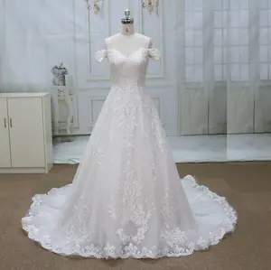 С открытыми плечами, с короткими рукавами, с рисунком Блестящий французский кружевное платье А-силуэта юбка свадебное платье