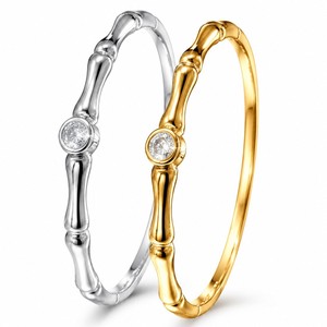 Bracelet en bambou de style chinois avec un diamant rond taille brillant pour femme, à porter au quotidien, ton or et argent - Product Image 5