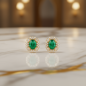 ต่างหูเพชรทรงคลาสสิคสีเขียว ประดับเพชรทรงบาแกตต์ ดีไซน์ดอกไม้ ทองคำแท้ 18K สำหรับงานแต่งงาน ผู้หญิง ตัวเรือนแบบกรงเล็บ - Product Image 2