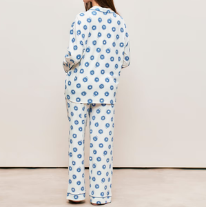 Vente en gros usine – Ensemble pyjama ample à manches longues imprimé sur mesure, vêtements de détente respirants pour femmes, en coton Pima - Product Image 2