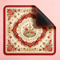 Tapis de Mahjong Vintage Rose Fountain, Imprimé Floral Rouge Crème Doré, Antidérapant en Microfibre, pour 4 Joueurs, Idéal pour les Fêtes