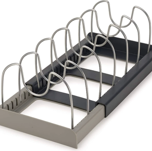 Porta cucina con 6 divisori regolabili in metallo espandibile <span class=keywords><strong>per</strong></span> pentole e vaschetta Organizer <span class=keywords><strong>per</strong></span> armadio pieghevole funzionale porta coperchio pentola - Product Image 5