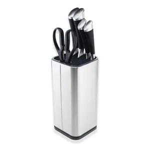 Round Stainless Steel Universal Knife Block Holder Cutting Tools Stand with Water Drain