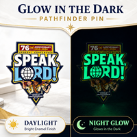 Heiß begehrter, moderner, im Dunkeln leuchtender, vergoldeter Emaille-Pin: Speak Lord World Pathfinder Day 76. Jubiläum – Individueller Mode-Metall-Reversnadel