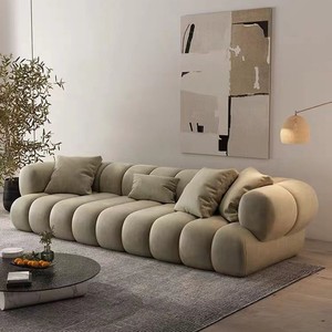 Moderne minimalistische woonkamerbankcombinatie, stoffen bekleding, golvende rupsvorm, duurzaam, comfortabel zitten voor open woninginrichting - Product Image 3