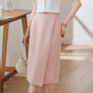 Women's Black Midi A-Line Skirt High Waist Solid Color Professional Formal Wear With Pocket Micro Elasticity - Product Image 2